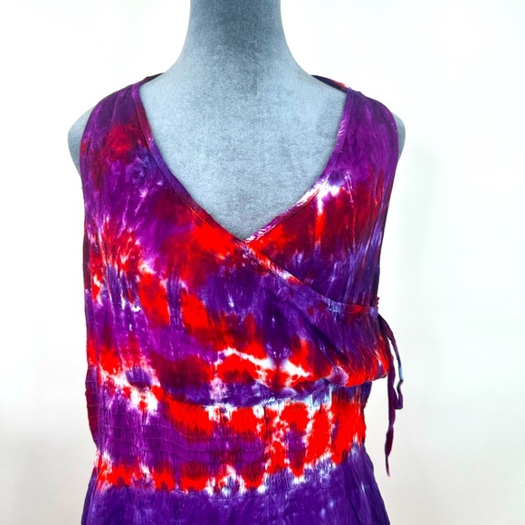 NWT Sacred Threads Tie Dye Halter Dress Tiered Frayed hem size Large - Picture 2 of 11